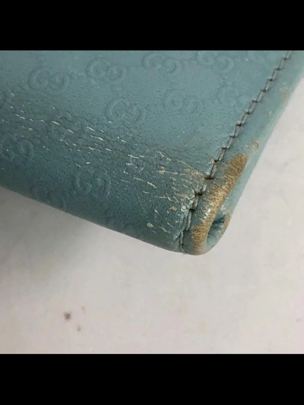 Gucci Powder Blue Leather Wallet with Gold Hardware